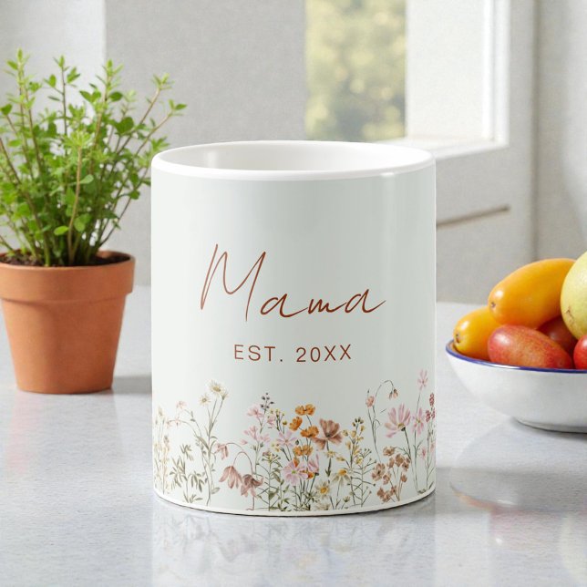 Mamma Etablerad Vildblomma Sälggrön Bebis-Babyshow Kaffemugg (Skapare uppladdad)