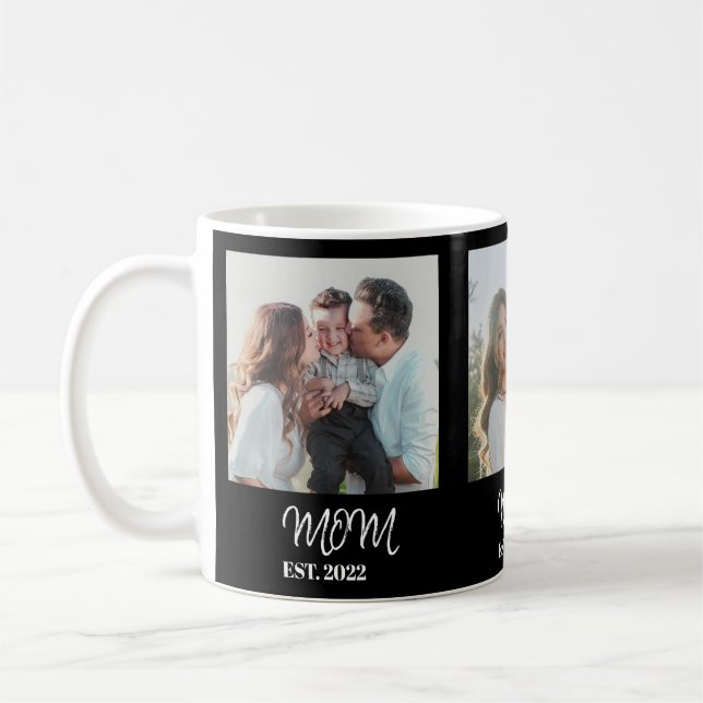 Mamma Etablerad, Vit Skrift, 3-Foto Kaffe Mugg (Vänster)