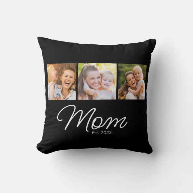 Mamma etablerade 3 Foto Skrift Svart Kudde (Framsida)
