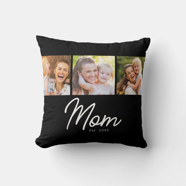 Mamma etablerade 3 Foto Skrift Svart Kudde (Framsida)