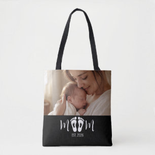 Mamma etablerade babyavtryck skript Svart Foto Tygkasse