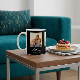Mamma etablerade Black Elegant Script 3 Foto Kaffemugg
