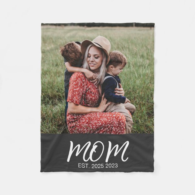 Mamma Etablerade Black Modern Script Photo Ull Fleecefilt (Framsidan)
