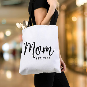 Mamma Etablerade datum, svart skript New mamma Gif Tygkasse