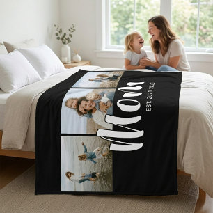 Mamma Etablerade Elegant Skrift Svart 3 Foto Fleecefilt