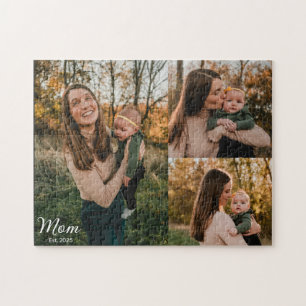 Mamma Etablerade Elegant Skrift Svart 3 Foto Pussel