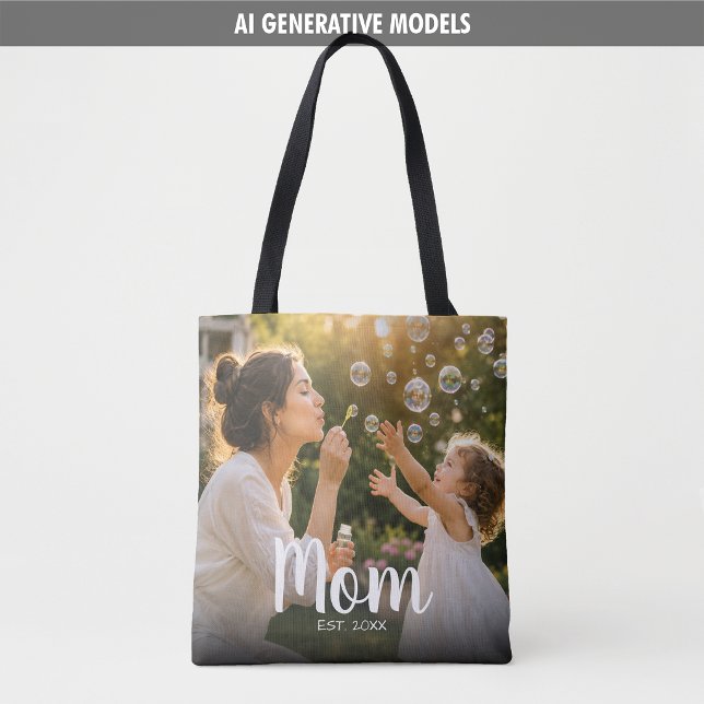 Mamma Etablerade Foto Minnesdesign Tygkasse (Mom Established Photo Memory Design Tote Bag)