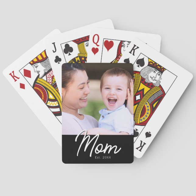 Mamma Etablerade Foto Svart Script Minimal Elegant Casinokort (Baksidan)