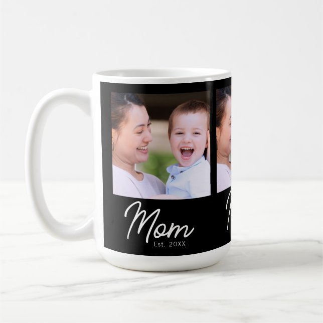 Mamma Etablerade Foto Svart Script Minimal Elegant Kaffemugg (Vänster)