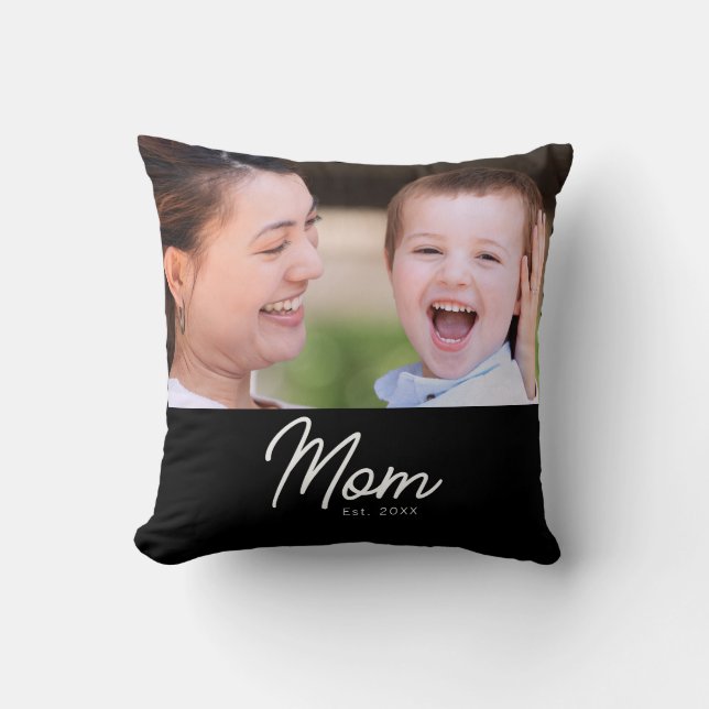 Mamma Etablerade Foto Svart Script Minimal Elegant Kudde (Framsida)