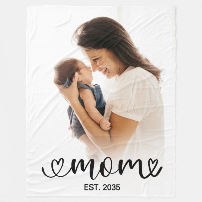 Mamma etablerade modern foto svart skrift fleecefilt (Framsidan)
