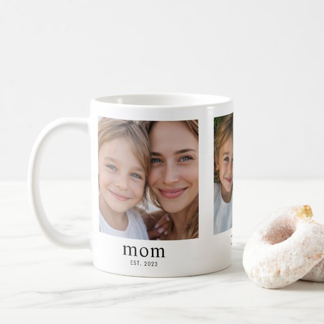 Mamma etablerade modern svart 3 foto kaffemugg (Med munk)