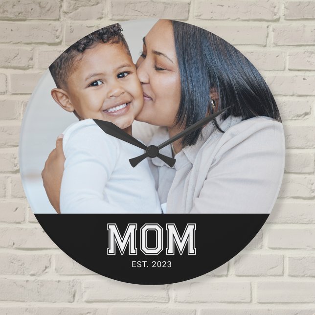 Mamma etablerade modern vit djärv foto rund stor klocka (Skapare uppladdad)