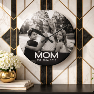 Mamma etablerade modern vit fet foto rund klocka