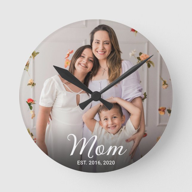 Mamma etablerade modern vit script foto  rund klocka (Framsida)