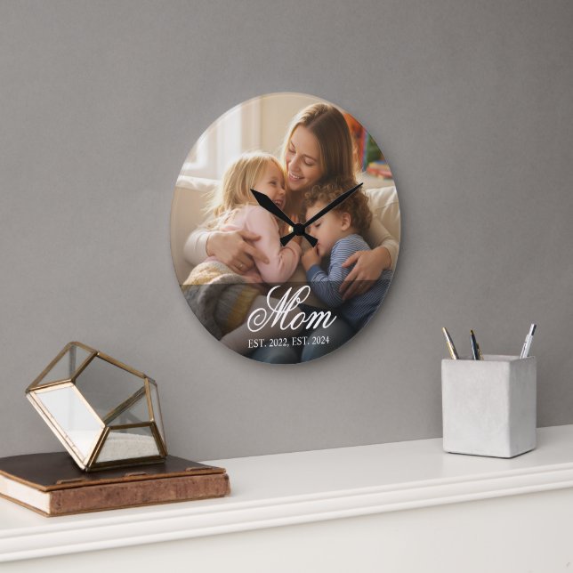 Mamma etablerade modern vit scriptfoto stor klocka (Kontor)