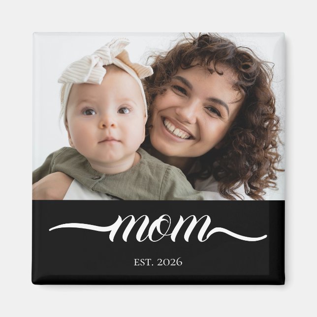 Mamma etablerade modern vit skrift foto elegant  magnet (Framsidan)