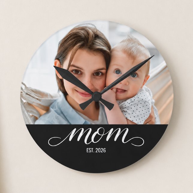 Mamma etablerade modern vit skrift rund klocka (Skapare uppladdad)