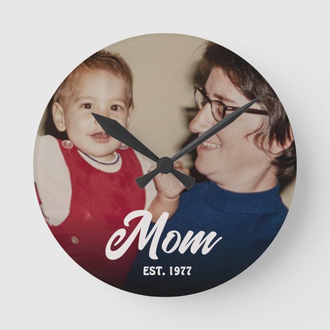 Mamma etablerade modern vit skript foto rund klocka (Framsida)
