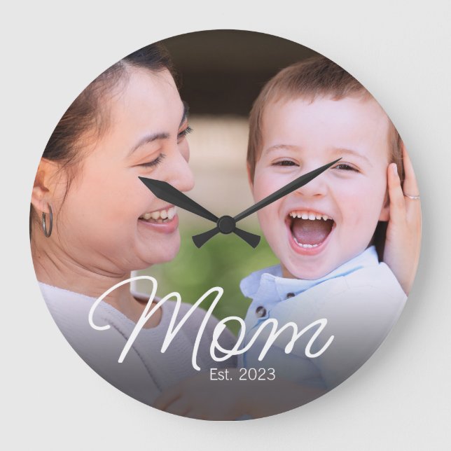 Mamma etablerade modern vit skriptfoto stor klocka (Framsida)