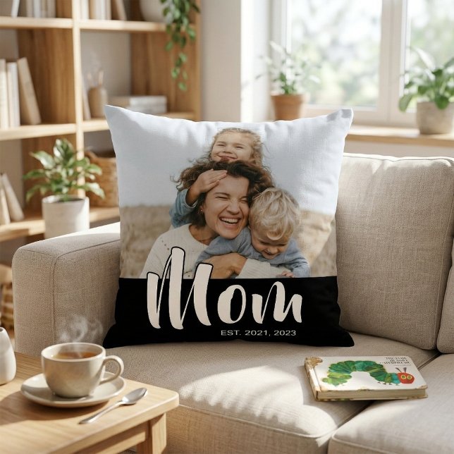 Mamma etablerade modernt manus fotofoto kudde (Mom Established Modern Script Photo Throw Pillow)