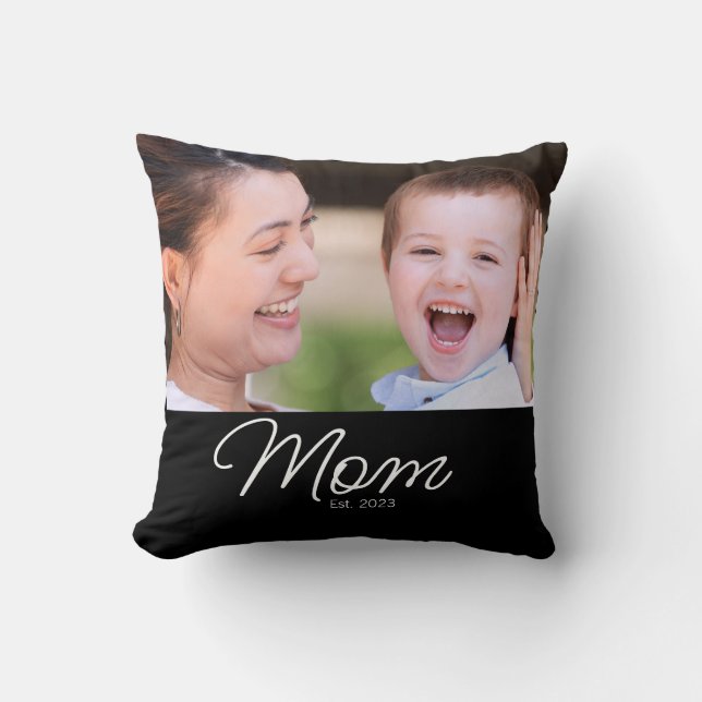 Mamma Etablerade Modernt Skript Foto Kudde (Framsida)