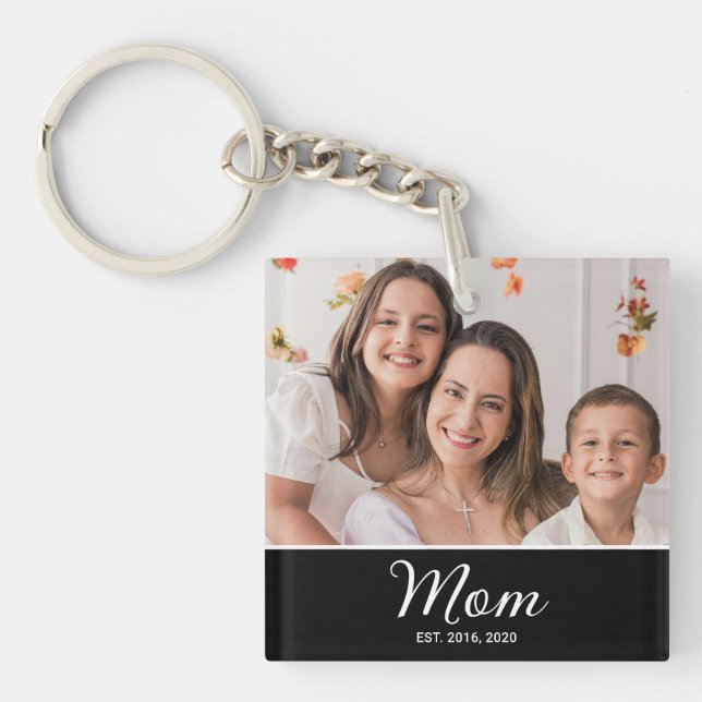 Mamma etablerade modernt skript foto nyckelring (Framsidan)