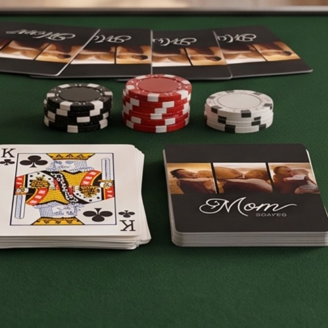 Mamma etablerade modernt skript Svart 3 Foto Casinokort (Skapare uppladdad)
