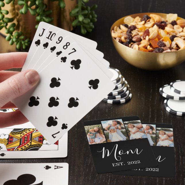 Mamma etablerade modernt skript Svart 3 Foto Casinokort (På plats)