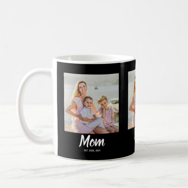 Mamma etablerade modernt skript Svart 3 Foto Kaffemugg (Vänster)
