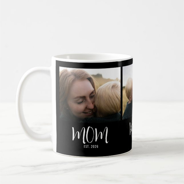 Mamma Etablerade Modernt Skript Svart 3 Foto Kaffemugg (Vänster)