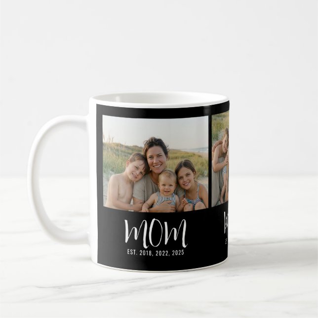 Mamma Etablerade Modernt Skript Svart 3 Foto Kaffemugg (Vänster)