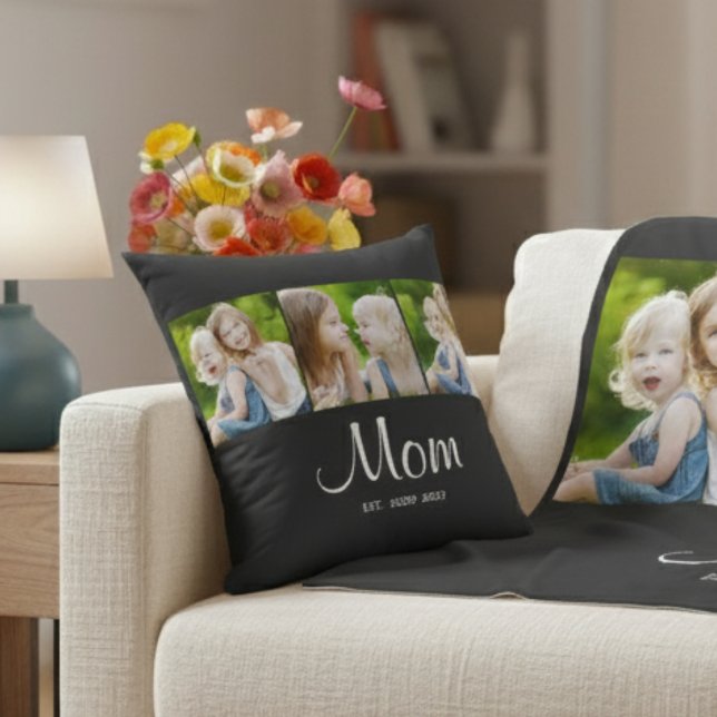 Mamma etablerade modernt skript Svart 3 Foto Kudde (Skapare uppladdad)