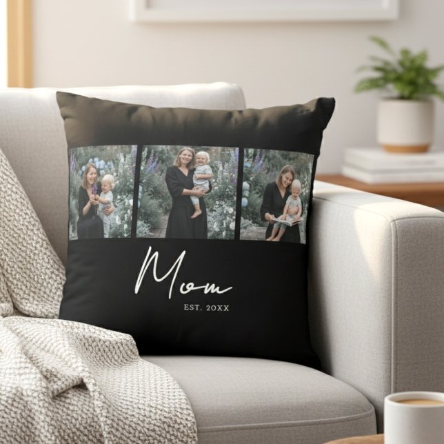 Mamma etablerade modernt skript Svart 3 Foto Kudde (Skapare uppladdad)