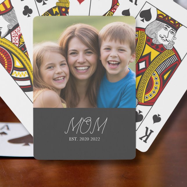 Mamma etablerade modernt svart skript 3 Foto Casinokort (Skapare uppladdad)