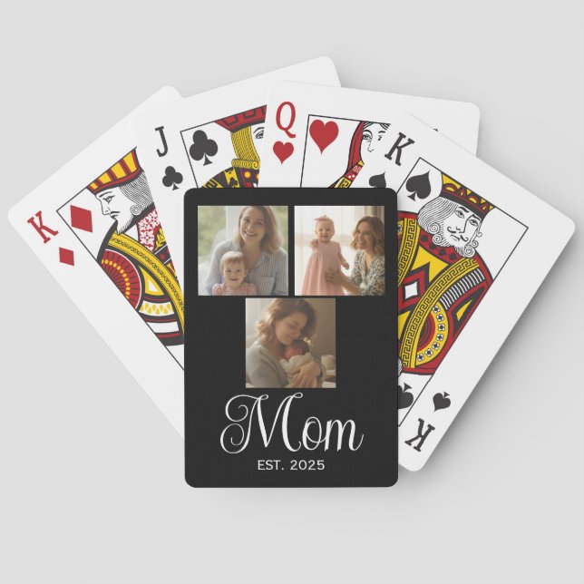 Mamma etablerade modernt svart skript 3 foto casinokort (Baksidan)