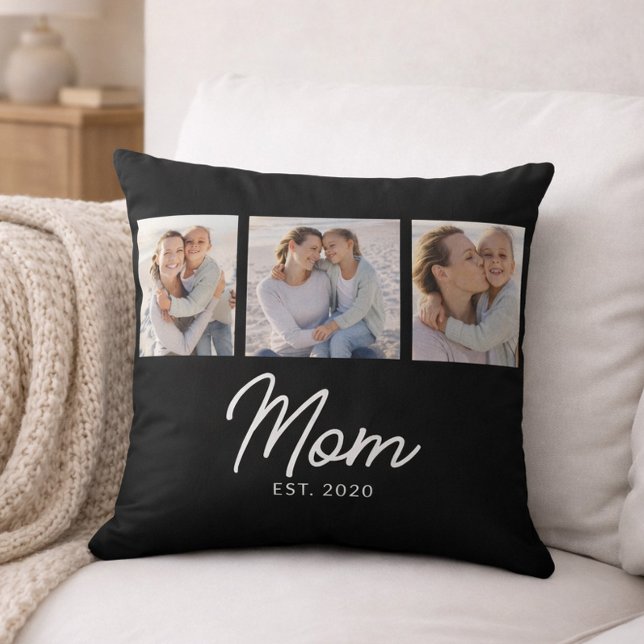 Mamma etablerade modernt svart skript 3 Foto Kudde (Skapare uppladdad)
