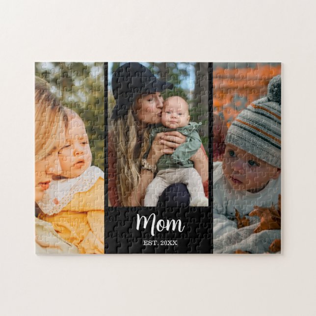 Mamma etablerade modernt svart skript 3 foto pussel (Horisontell)