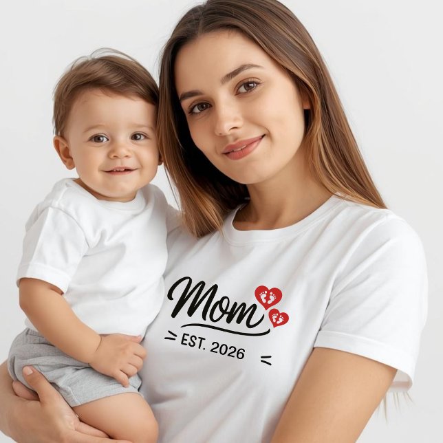 Mamma etablerade namnet Mors dag år T Shirt (Mom Established Mothers Day Name Year Heart Foot T-Shirt)
