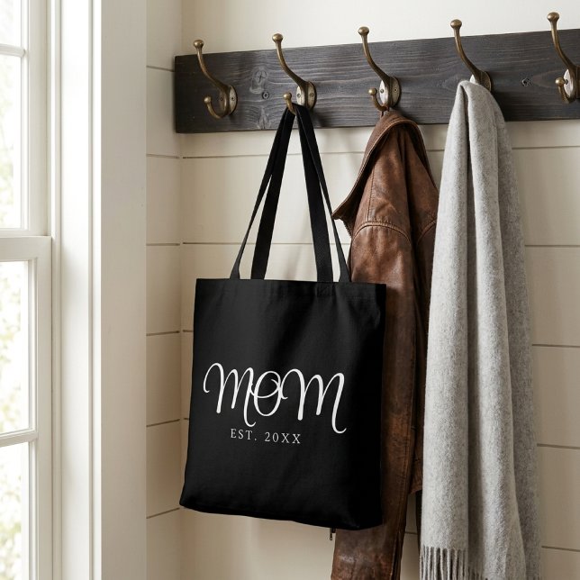Mamma Etablerade Ny Mamma Gåva Vit Script Tote Bag Tygkasse (Mom Established New Mom Gift White Script Tote Bag
)