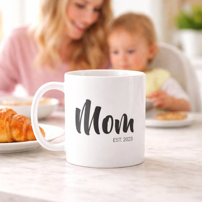 Mamma Etablerade Ny Mamma Present Kaffemugg (Mom Established Simple Typography Mug)