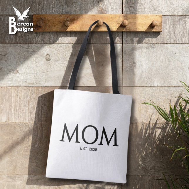 Mamma etablerade ny mammappresent tygkasse (MOM ESTABLISHED Tote Bag with customizable year. Ideal gift for Mother's Day and mom groups.)