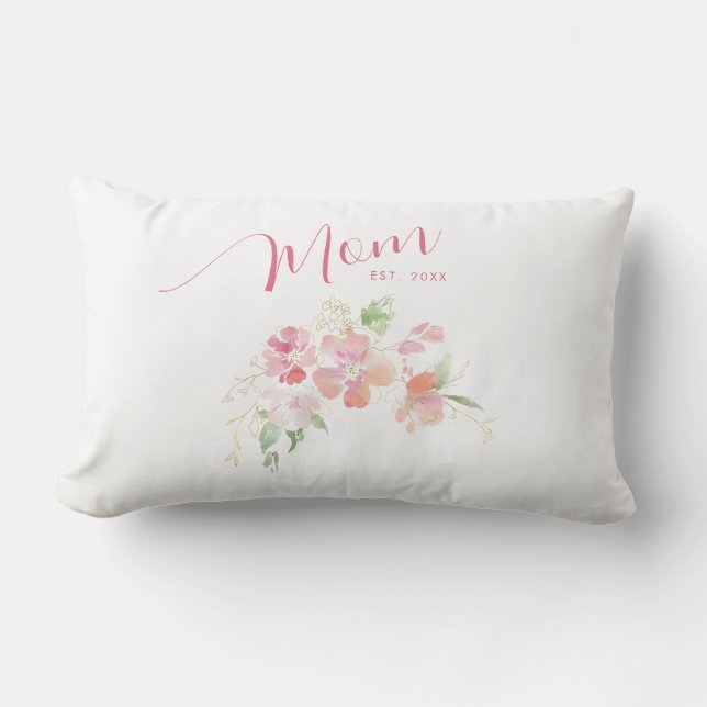 Mamma Etablerade  Rosa Blommigt Vattenfärgsvit vit Lumbarkudde (Framsida)