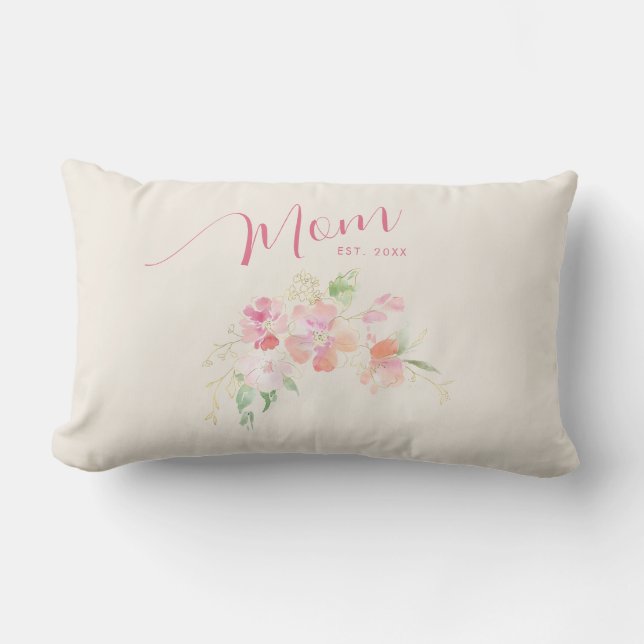 Mamma Etablerade  Rosa Blommigt Watercolor Beige Lumbarkudde (Framsida)