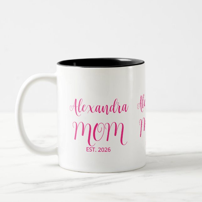 Mamma etablerade rosa skriptnamn Tvåtons kaffe Två-Tonad Mugg (Vänster)
