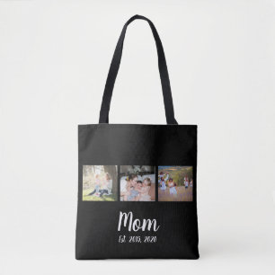 Mamma etablerade Script Svart 3 Foto Tote Bag Tygkasse