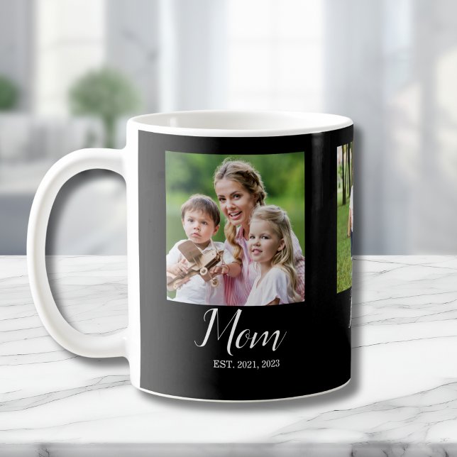 Mamma Etablerade Skrift Svart 3 Foto Kaffemugg (Skapare uppladdad)