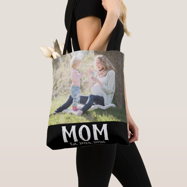 Mamma Etablerade Skrift svart Foto Gåva  Tygkasse (Närbild)