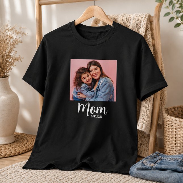 Mamma Etablerade Skript Foto T Shirt (established mom mothers day womens shirts mommy new mother first time mom)