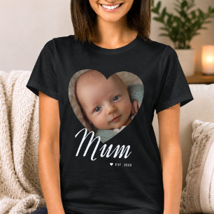 Mamma Etablerade Skript Hjärta Foto Svart T Shirt